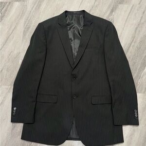 CARLO LUSSO 2 Button Solid Black Pin Striped Men's Suit Size 42 L